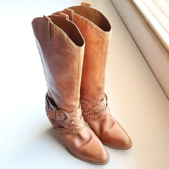 Roots Brazilian Almond Toe Block Heel Western Cowgirl Tall Riding Boots Size 8 - Picture 3 of 16